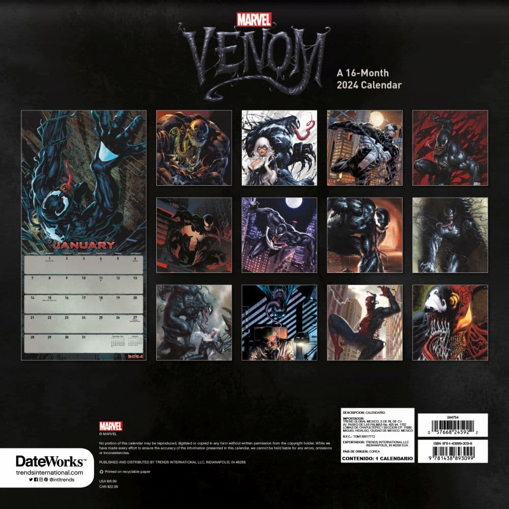 Venom 2024 Wall Calendar