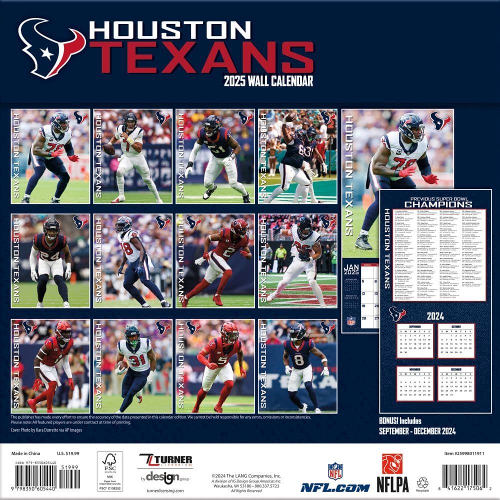 NFL Houston Texans 2025 Wall Calendar First Alternate Image width="1000" height="1000"