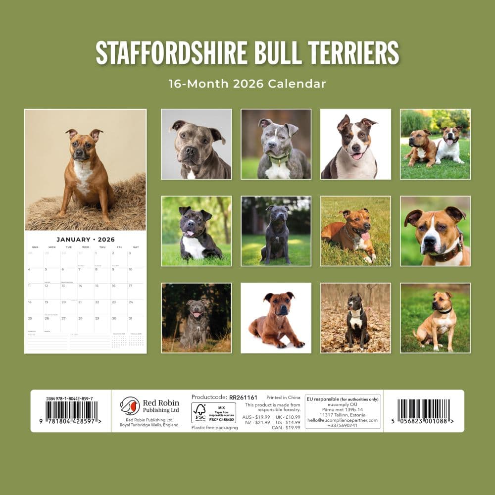 Staffordshire Bull Terriers 2026 Wall Calendar First Alternate Image