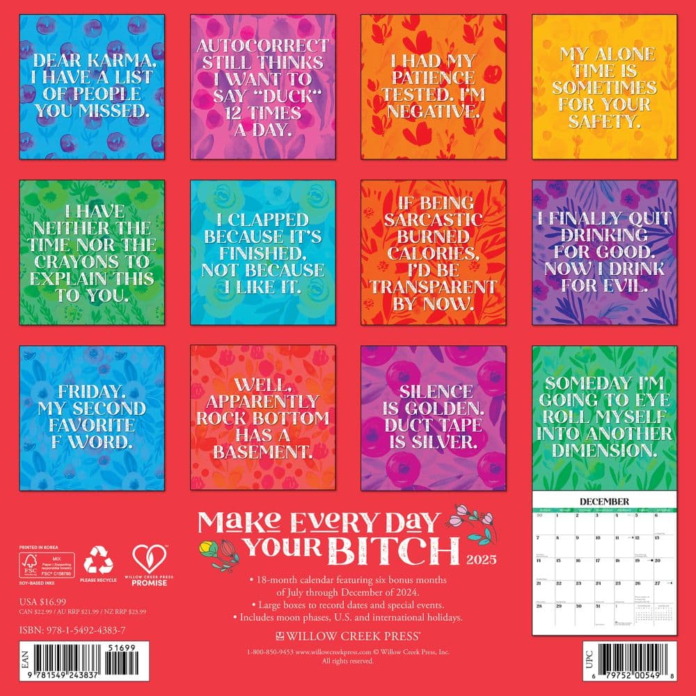 Make Every Day Your Bitch 2025 Wall Calendar First Alternate Image width="1000" height="1000"