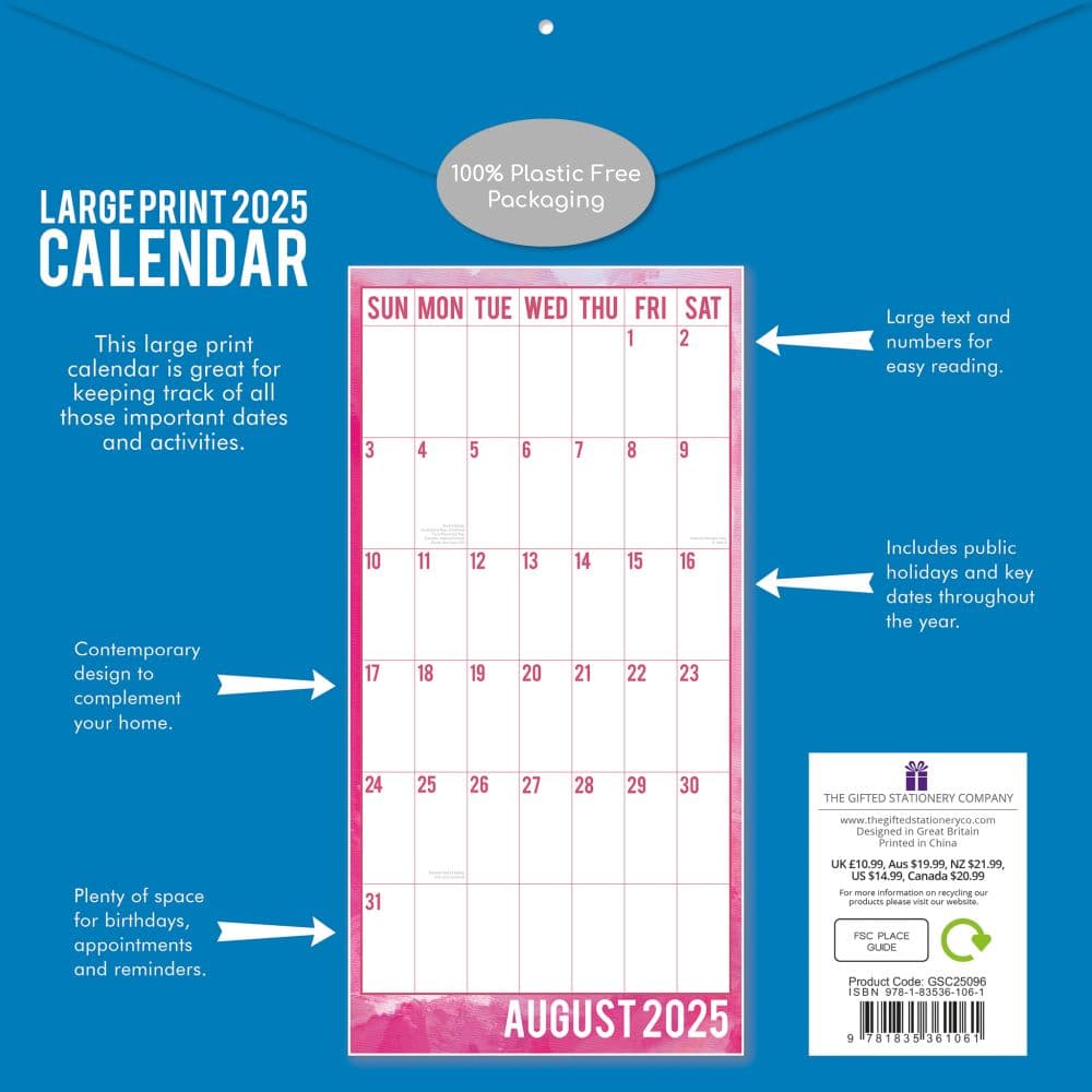 Large Print 2025 Wall Calendar