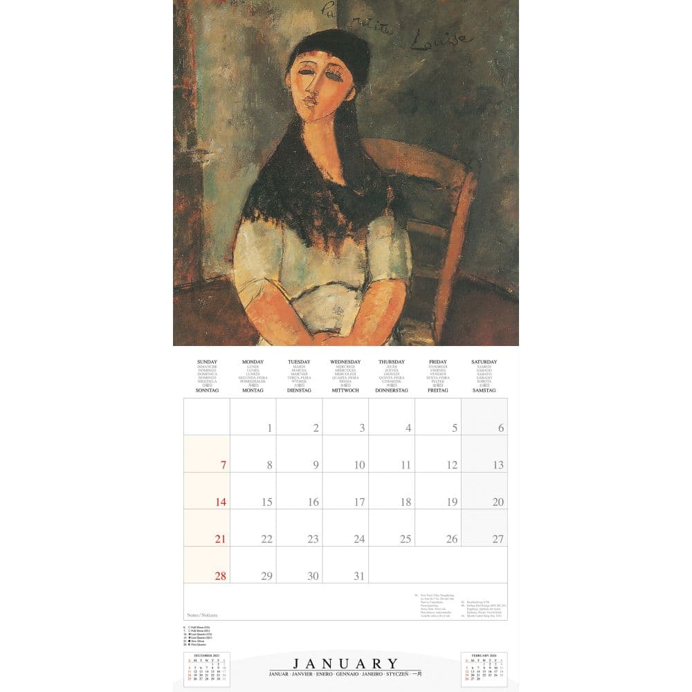 Modigliani Sensual Portraits 2024 Wall Calendar interior