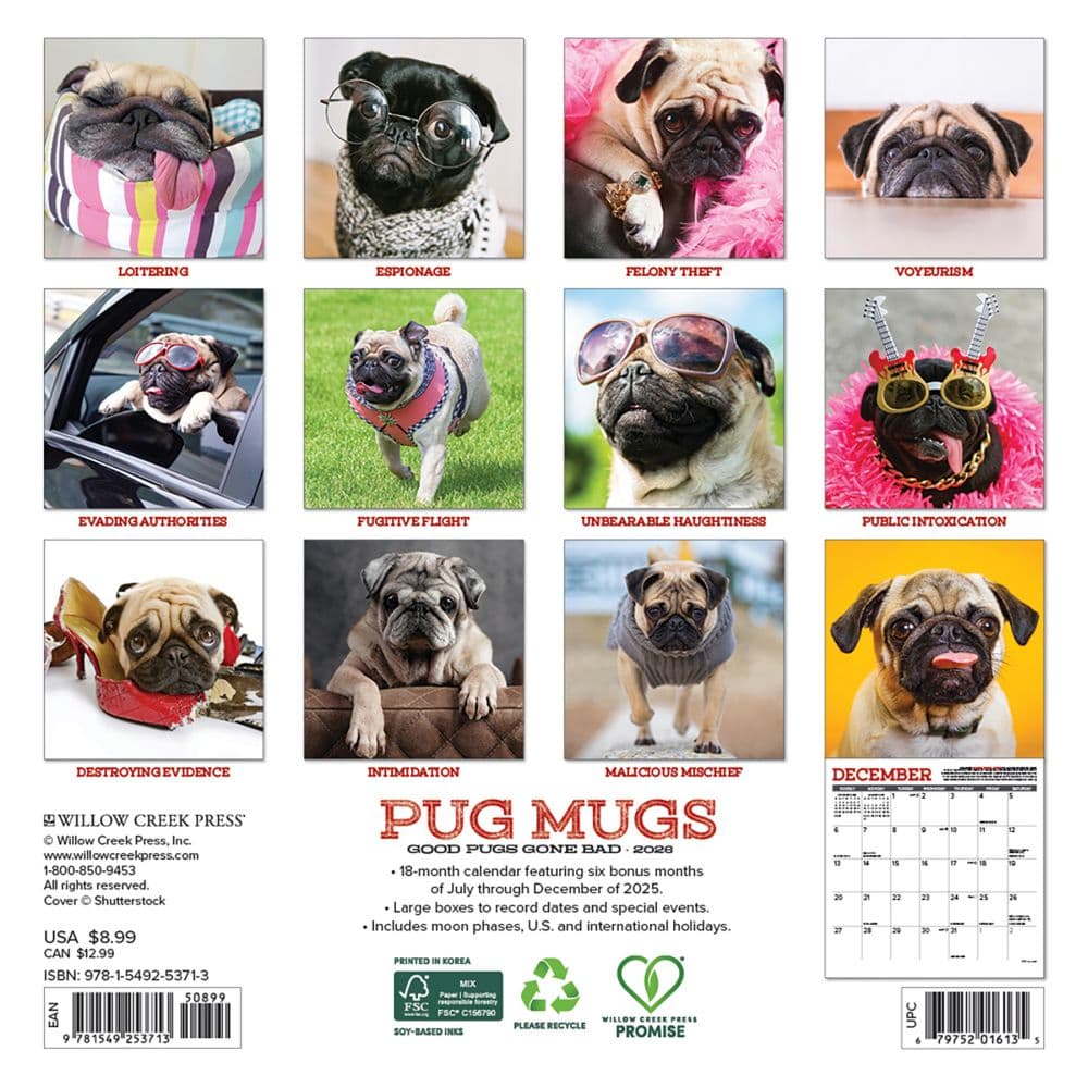 Pug Mugs 2026 Mini Wall Calendar First Alternate Image