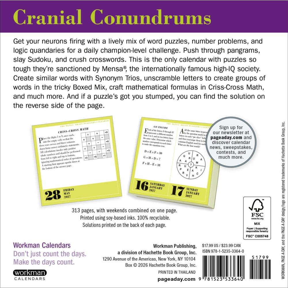 Mensa 365 Brain Puzzlers 2027 Page-A-Day Desk Calendar First Alternate Image