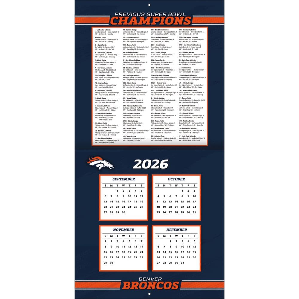 NFL Denver Broncos 2027 Wall Calendar Second Alternate Image