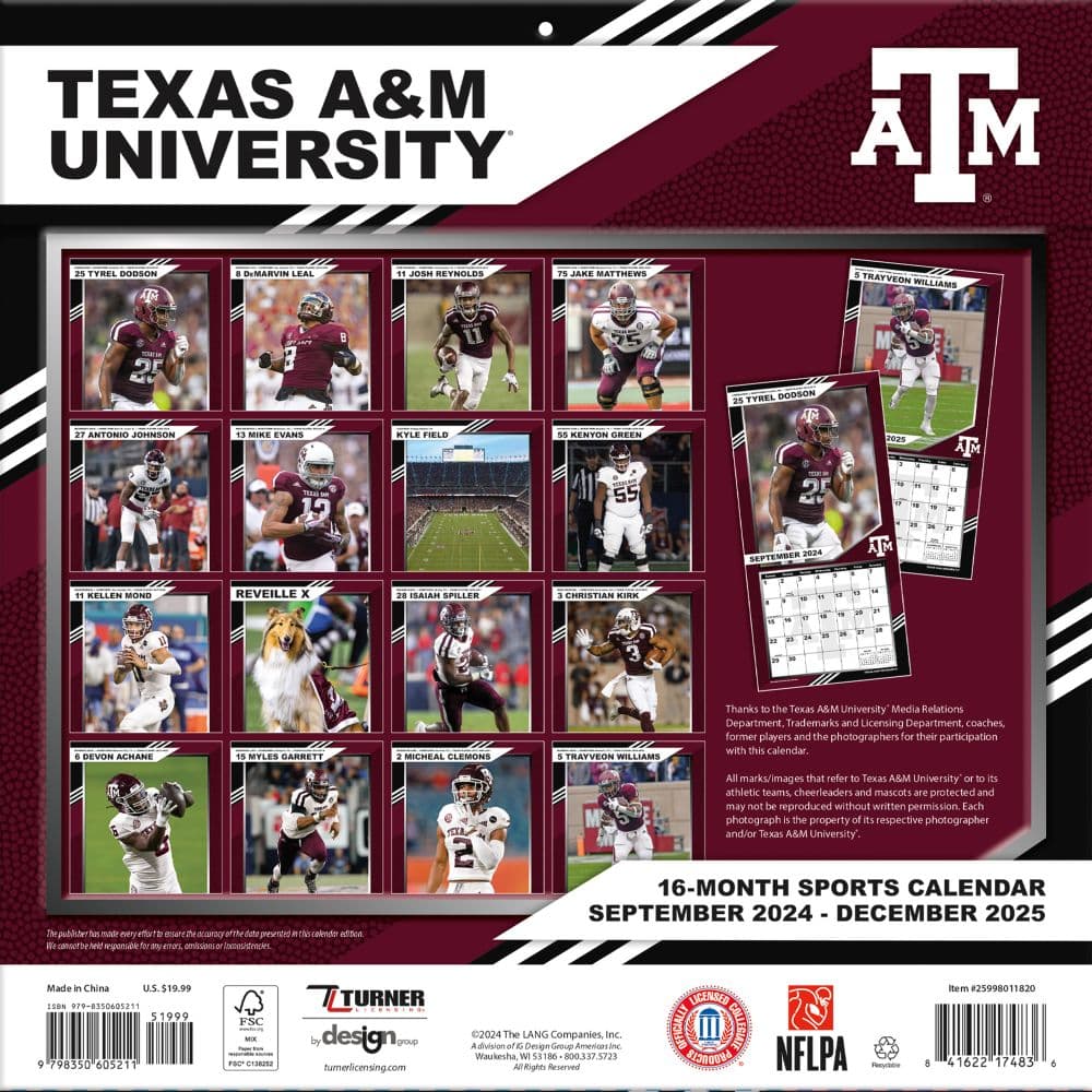 Texas Aggies 2025 Wall Calendar Alt6