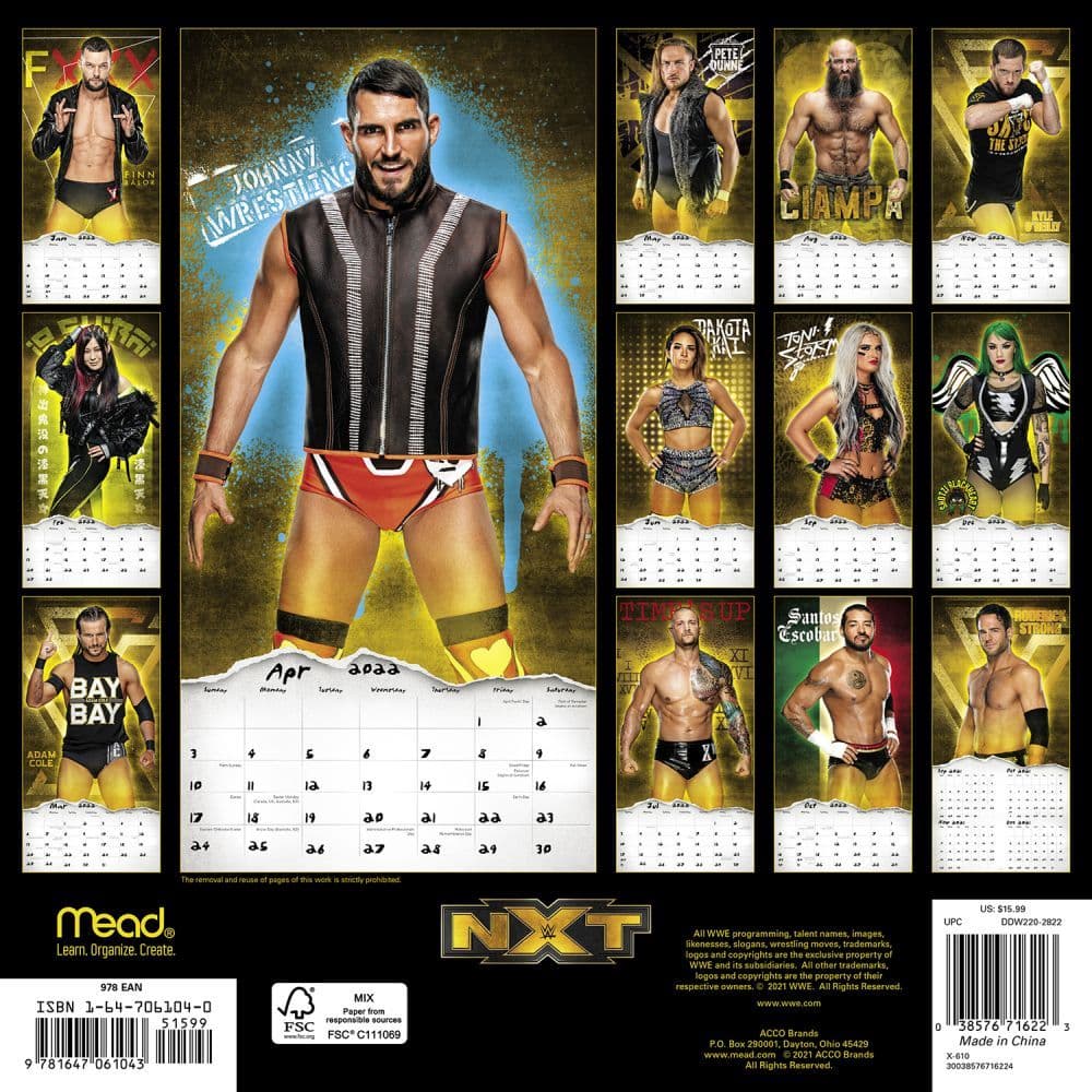 Wwe Calendar 2023 Nxt 2022 Wall Calendar - Calendars.com