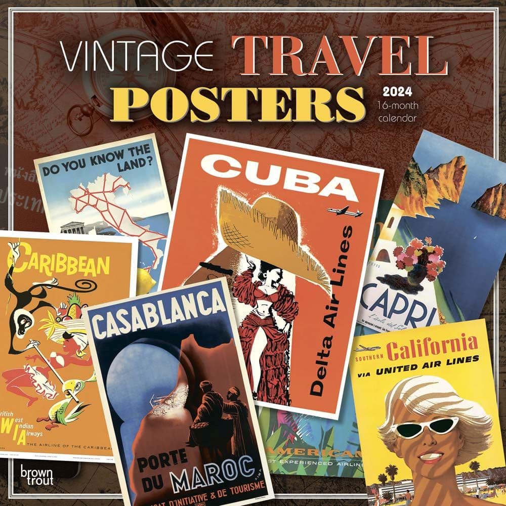 BrownTrout 2024 Wall Calendar 12x12 Vintage Travel Posters