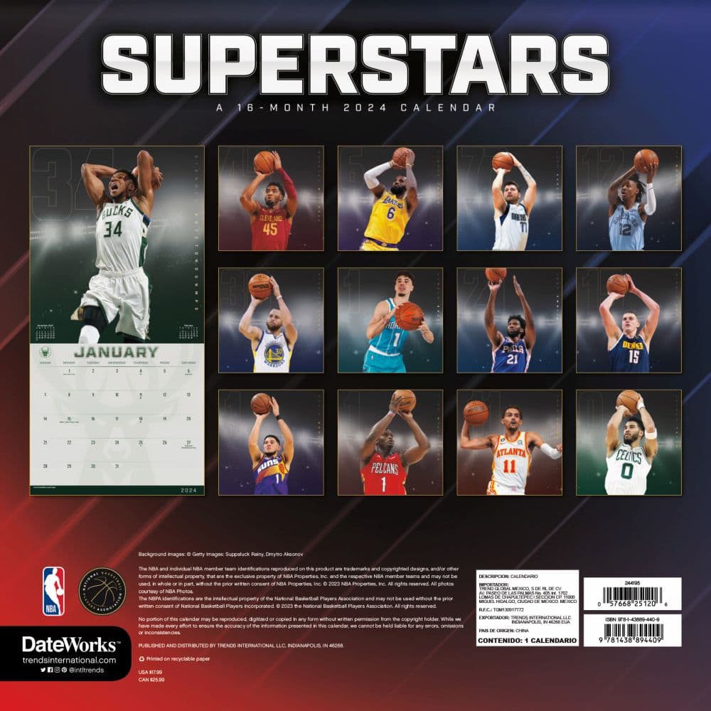 NBA Superstars 2024 Wall Calendar Alternate Image 2