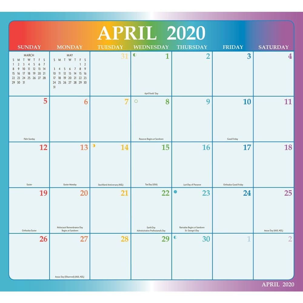 Rainbow Jumbo Magic Grip Wall Calendar