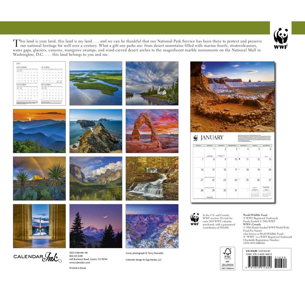 National Parks WWF 2024 Wall Calendar