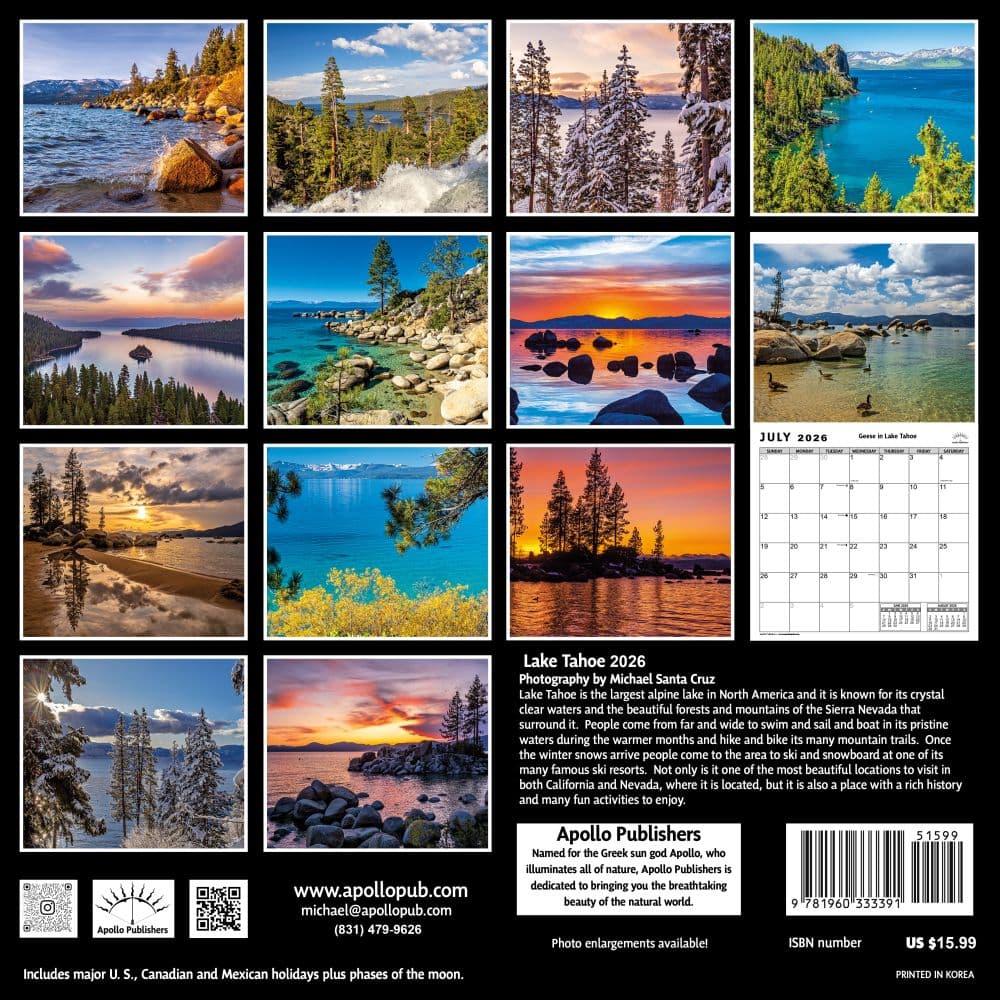 Lake Tahoe 2026 Wall Calendar First Alternate Image