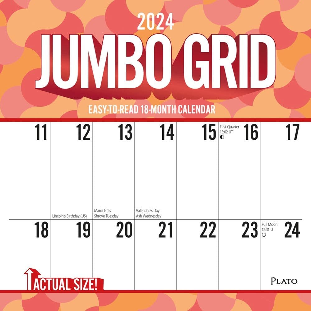 Jumbo Grid Large Print 2024 Wall Calendar