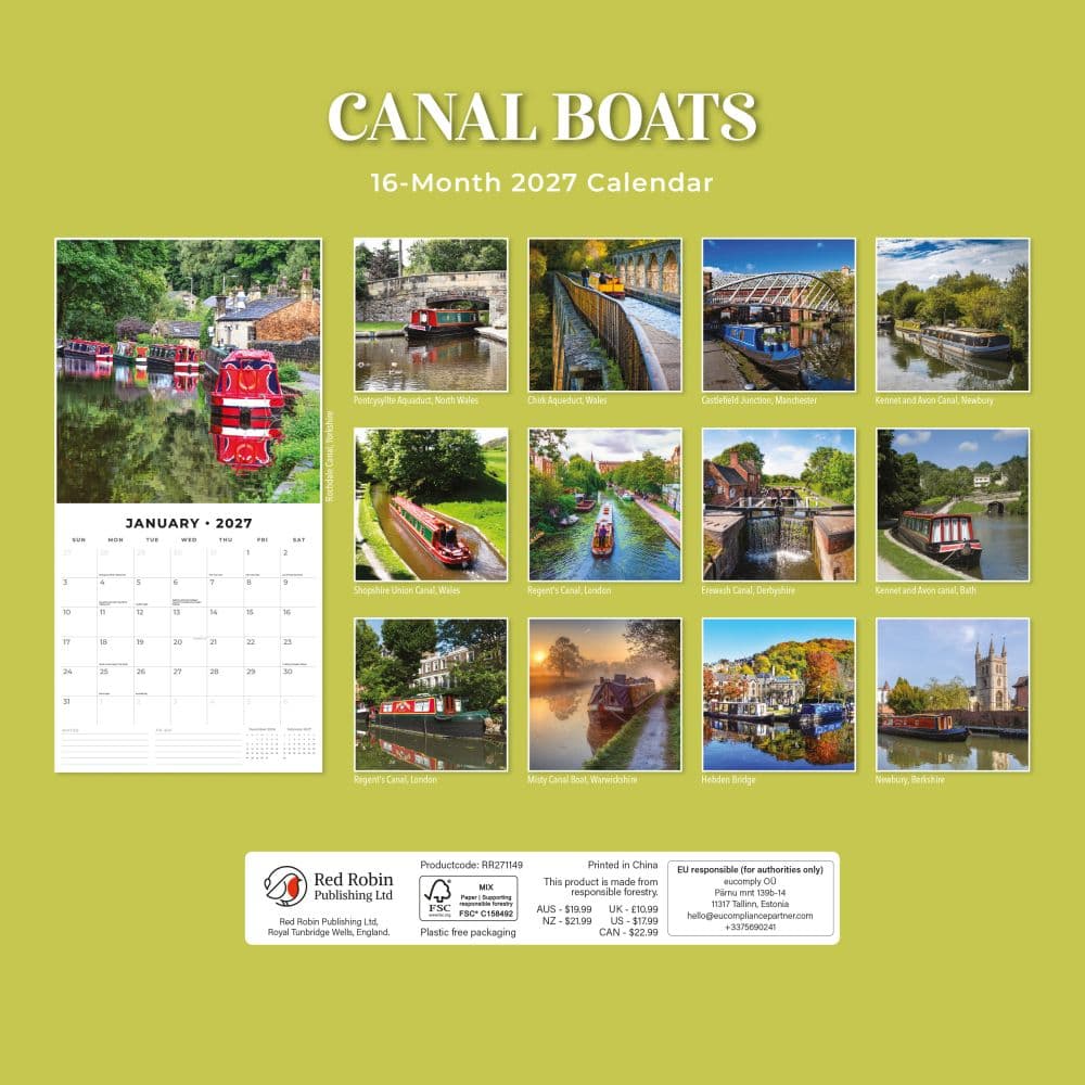 Canal Boats 2027 Wall Calendar First Alternate Image
