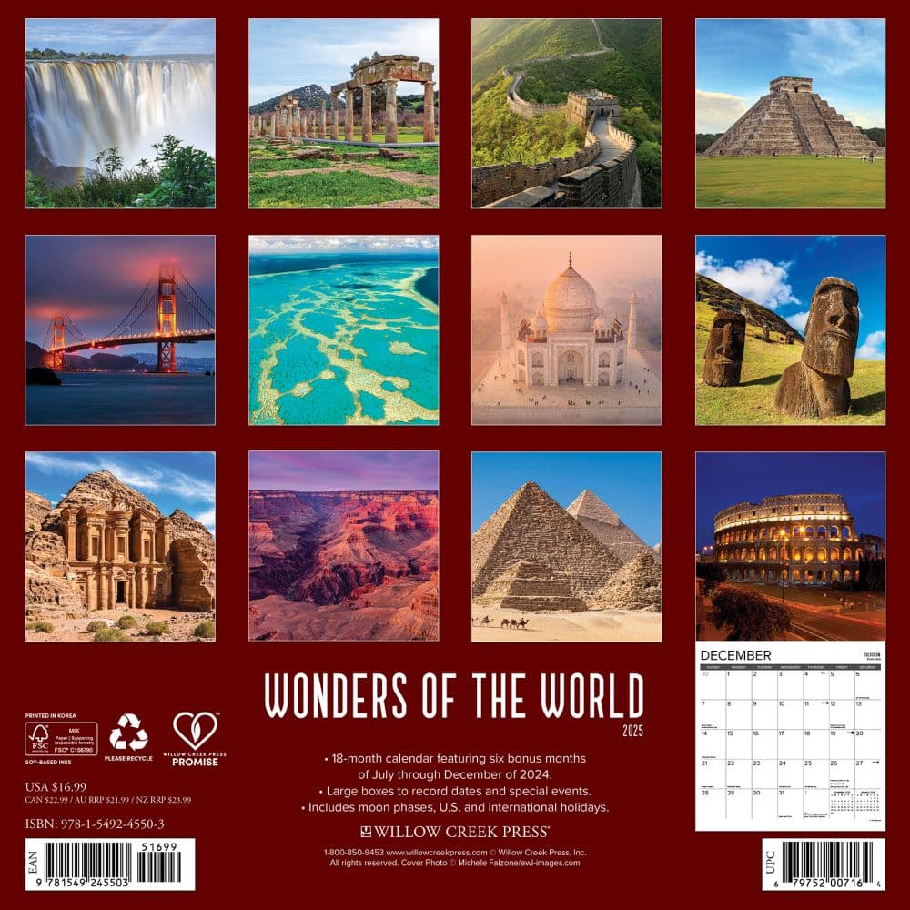 Wonders Of The World 2025 Wall Calendar