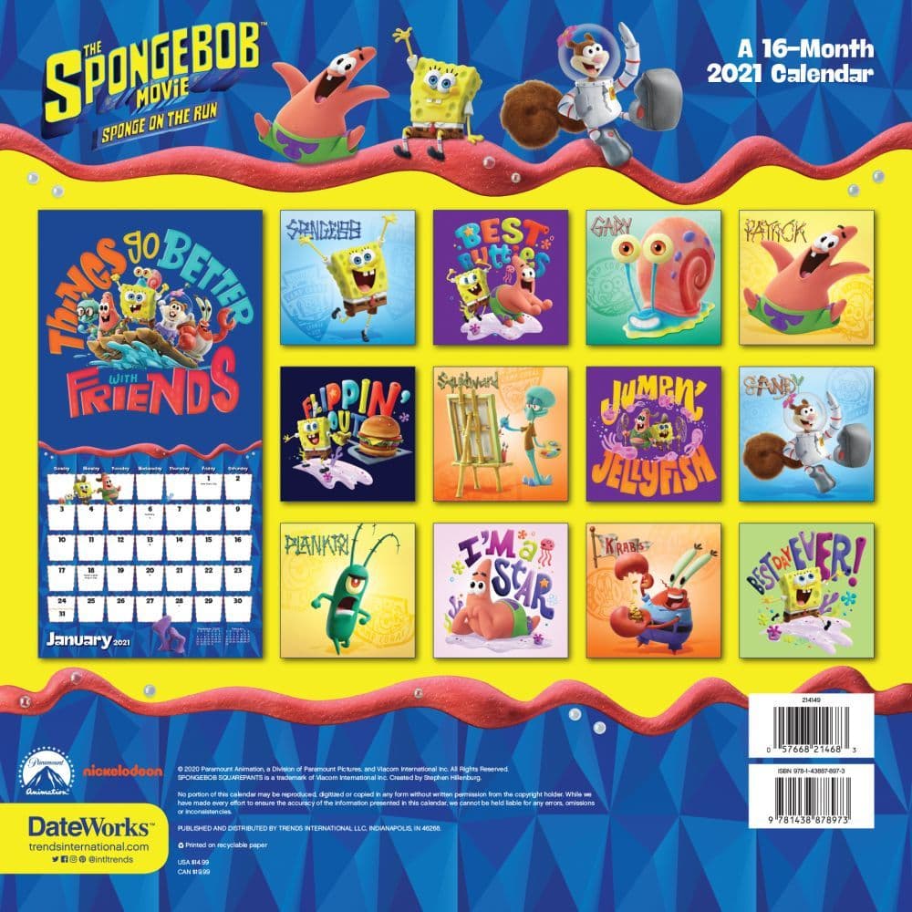 SpongeBob Squarepants Movie Wall Calendar - Calendars.com