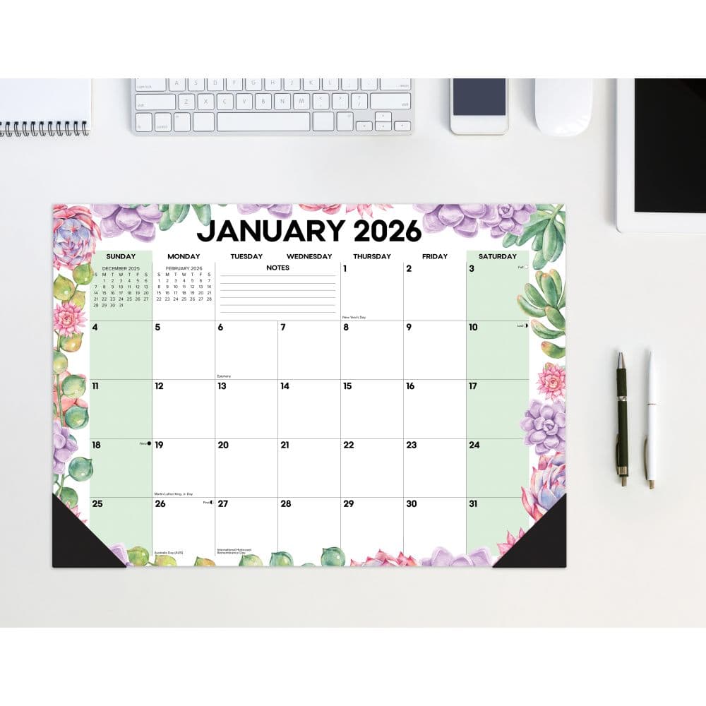 Succelents Academic 2026 Monthly Small Desk Pad Main Image
