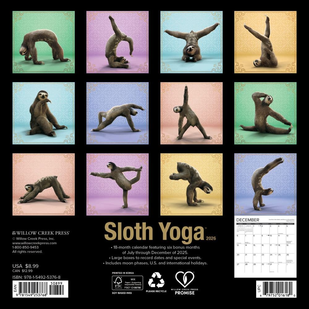 Sloth Yoga 2026 Mini Wall Calendar First Alternate Image
