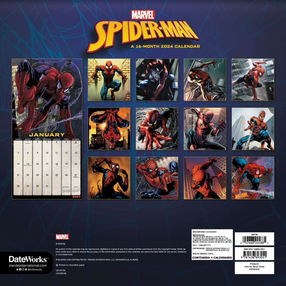 SpiderMan 2024 Wall Calendar