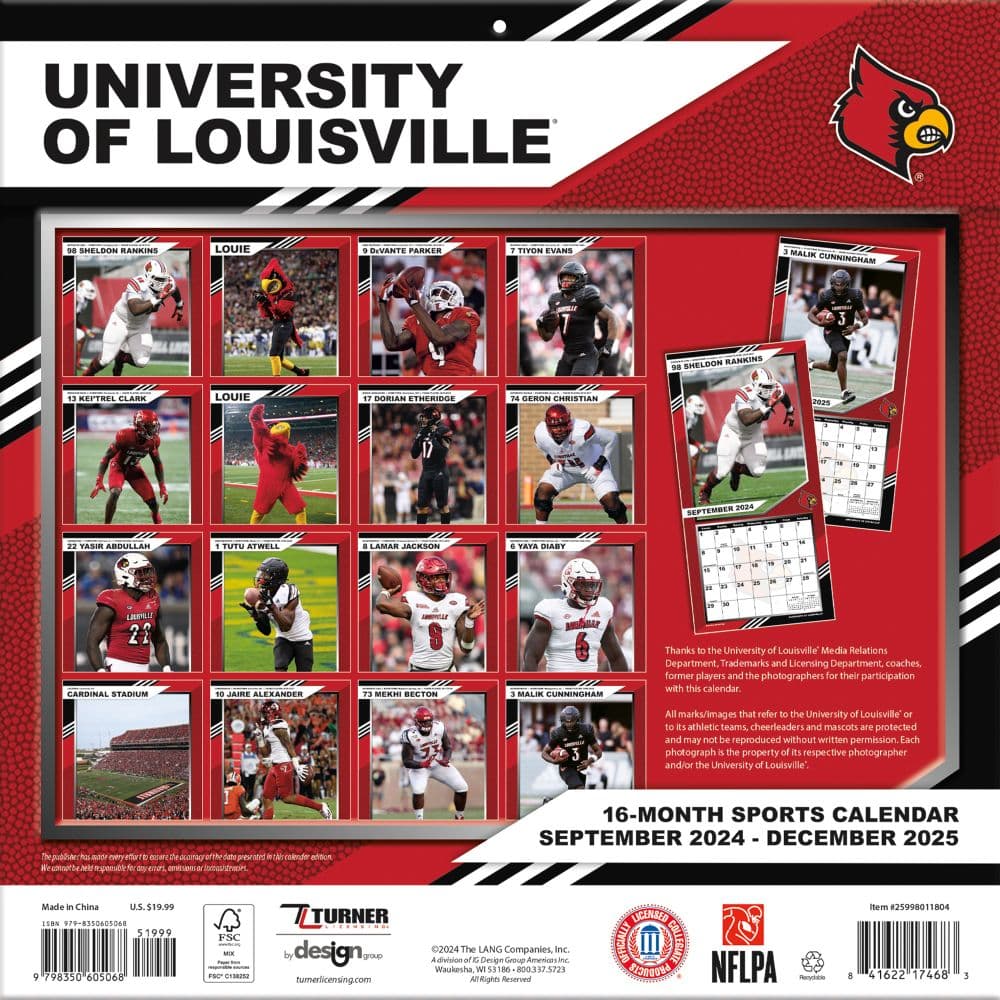 Louisville Cardinals 2025 Wall Calendar