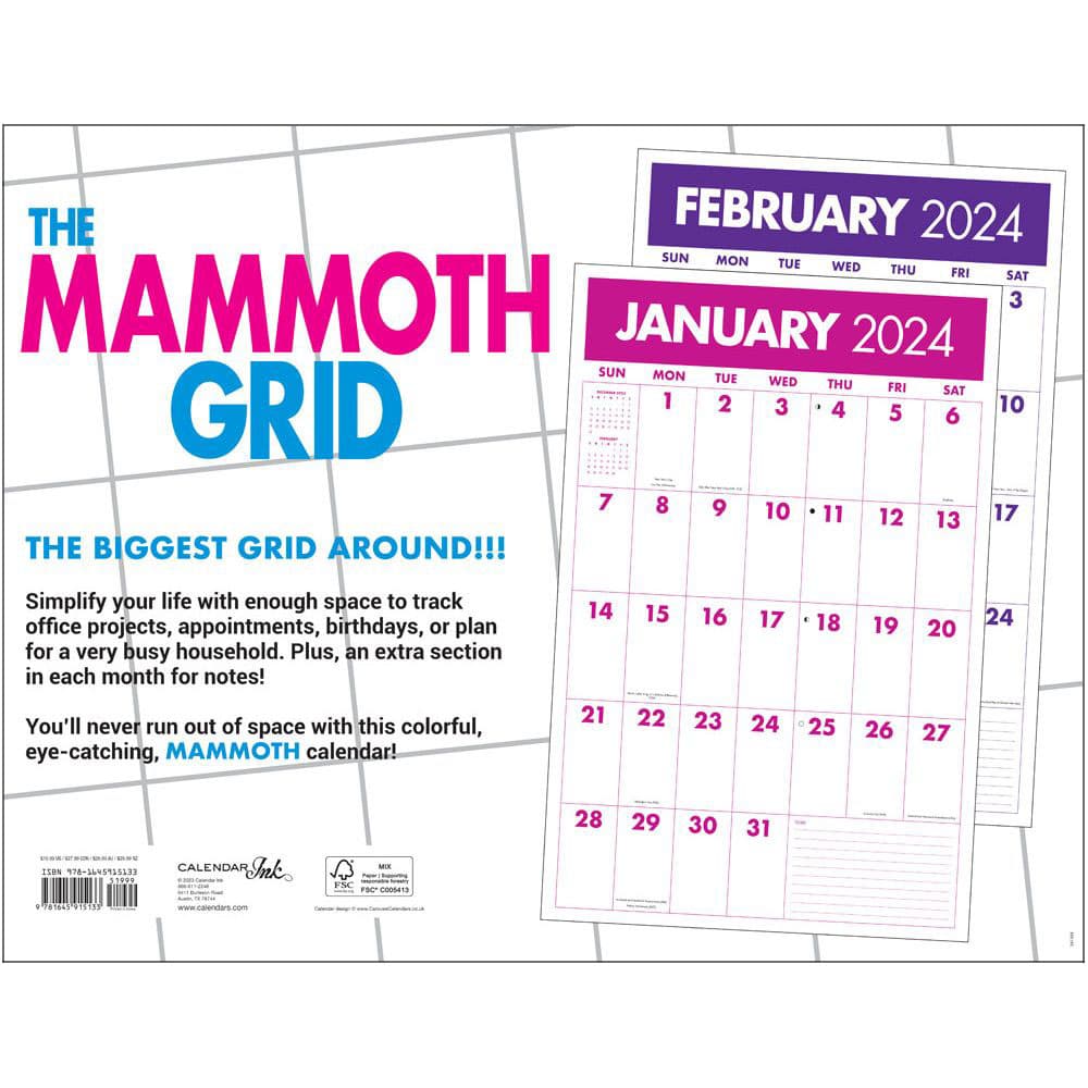 Mammoth Grid 2024 Wall Calendar Alternate Image 1