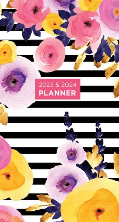 Striped Floral 2023-2024 Two-Year Small Monthly Pocket Planner