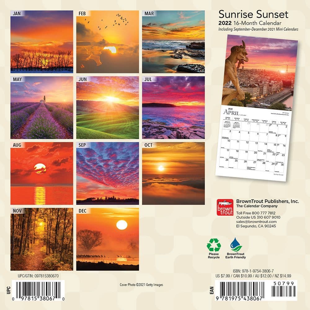 Sunrise Calendar 2022 Sunrise Sunset 2022 Mini Wall Calendar - Calendars.com
