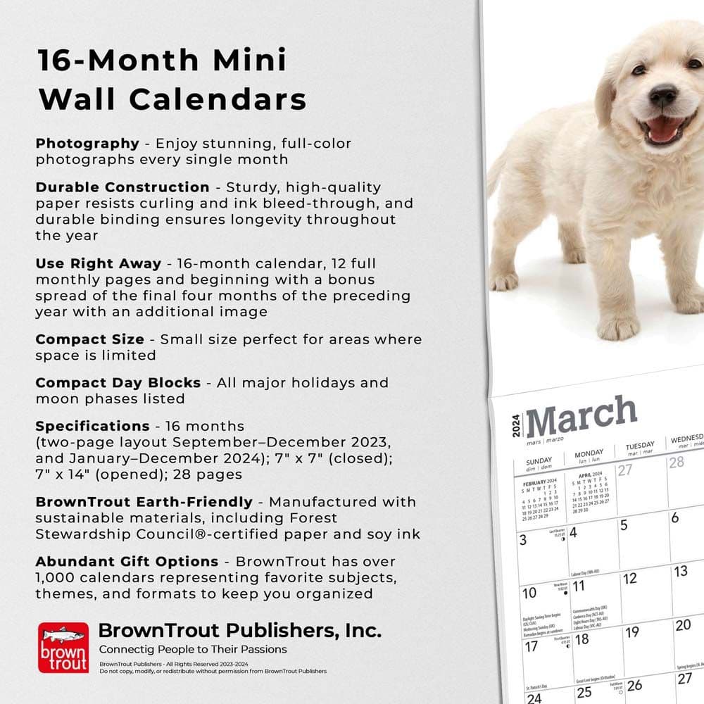 Golden Retriever Puppies 2024 Mini Wall Calendar Fourth Alternate Image width=&quot;1000&quot; height=&quot;1000&quot;