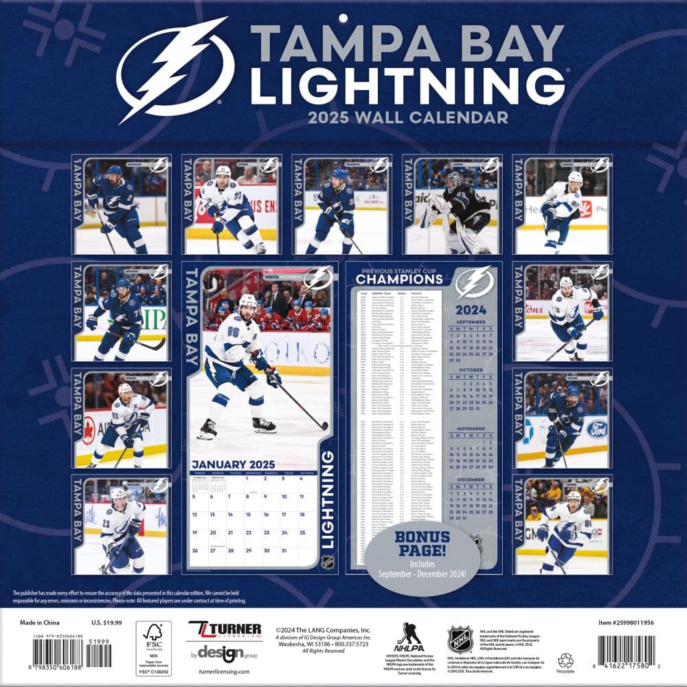 NHL Tampa Bay Lightning 2025 Wall Calendar Alt3