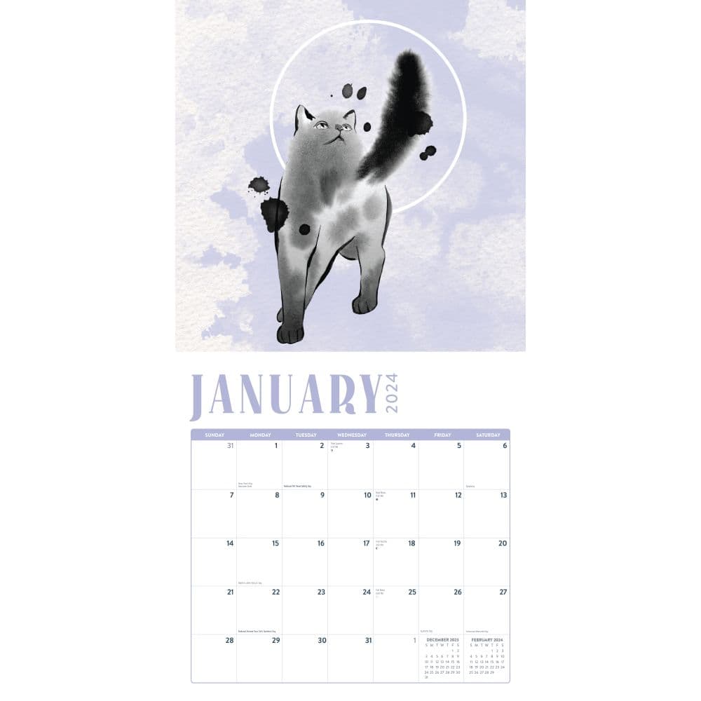 Illustrated Cats 2024 Wall Calendar