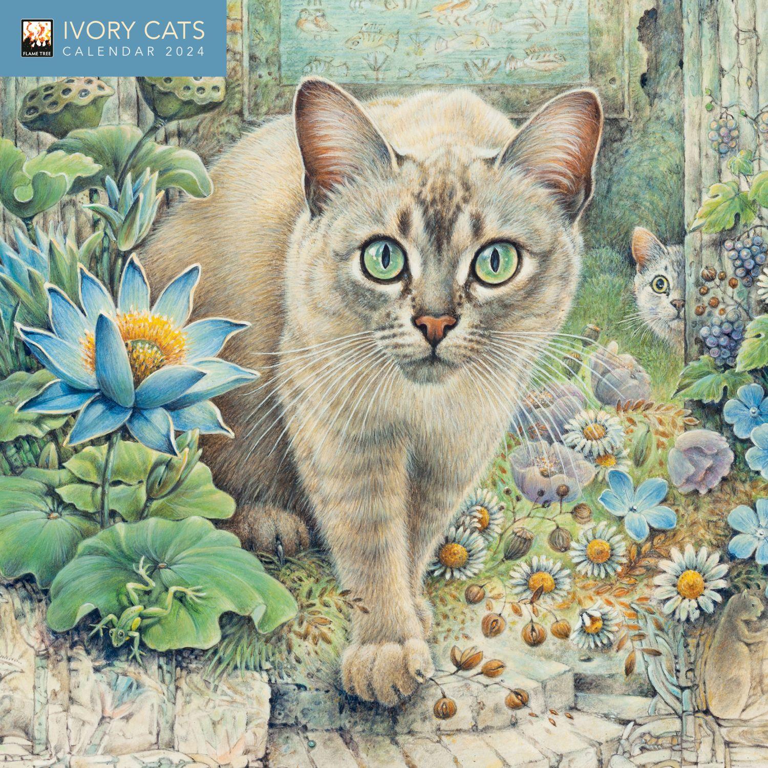 The Illustrated Cat | 2024 Wall Calendar | 12x24 Inch | Marble City Press
