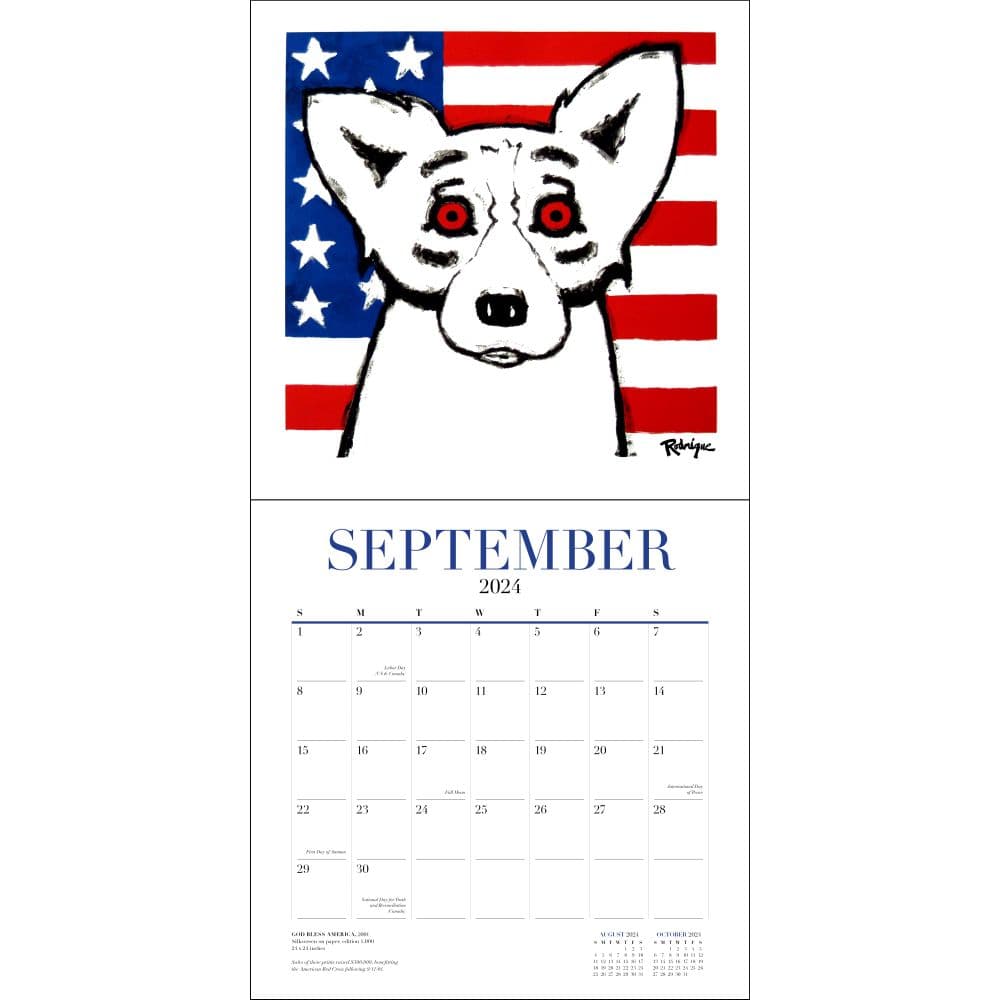 Blue Dog Rodrigue 2024 Wall Calendar September