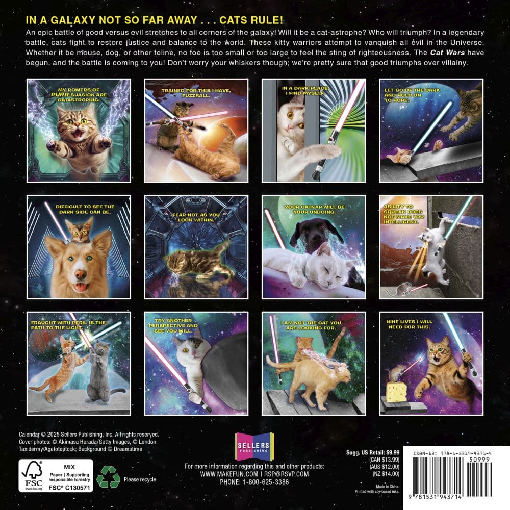 Cat Wars 2026 Mini Wall Calendar 2026 Wall Calendar, 12'' X 12'', 12-Month Calendar with Stapled Binding