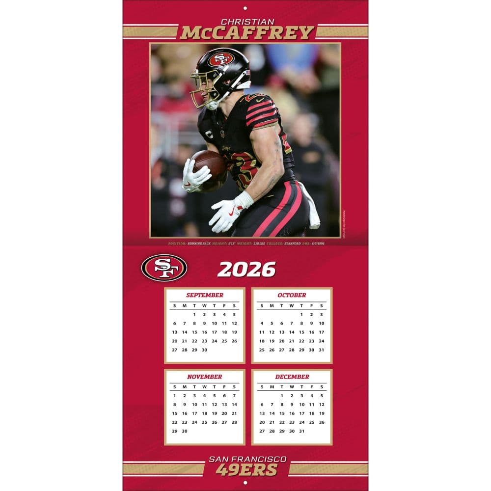NFL San Francisco 49ers Christian McCaffrey 2027 Wall Calendar Second Alternate image