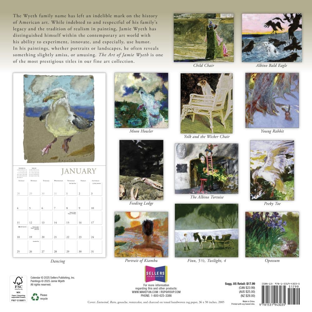 Art Of Jamie Wyeth 2026 Wall Calendar First Alternate Image