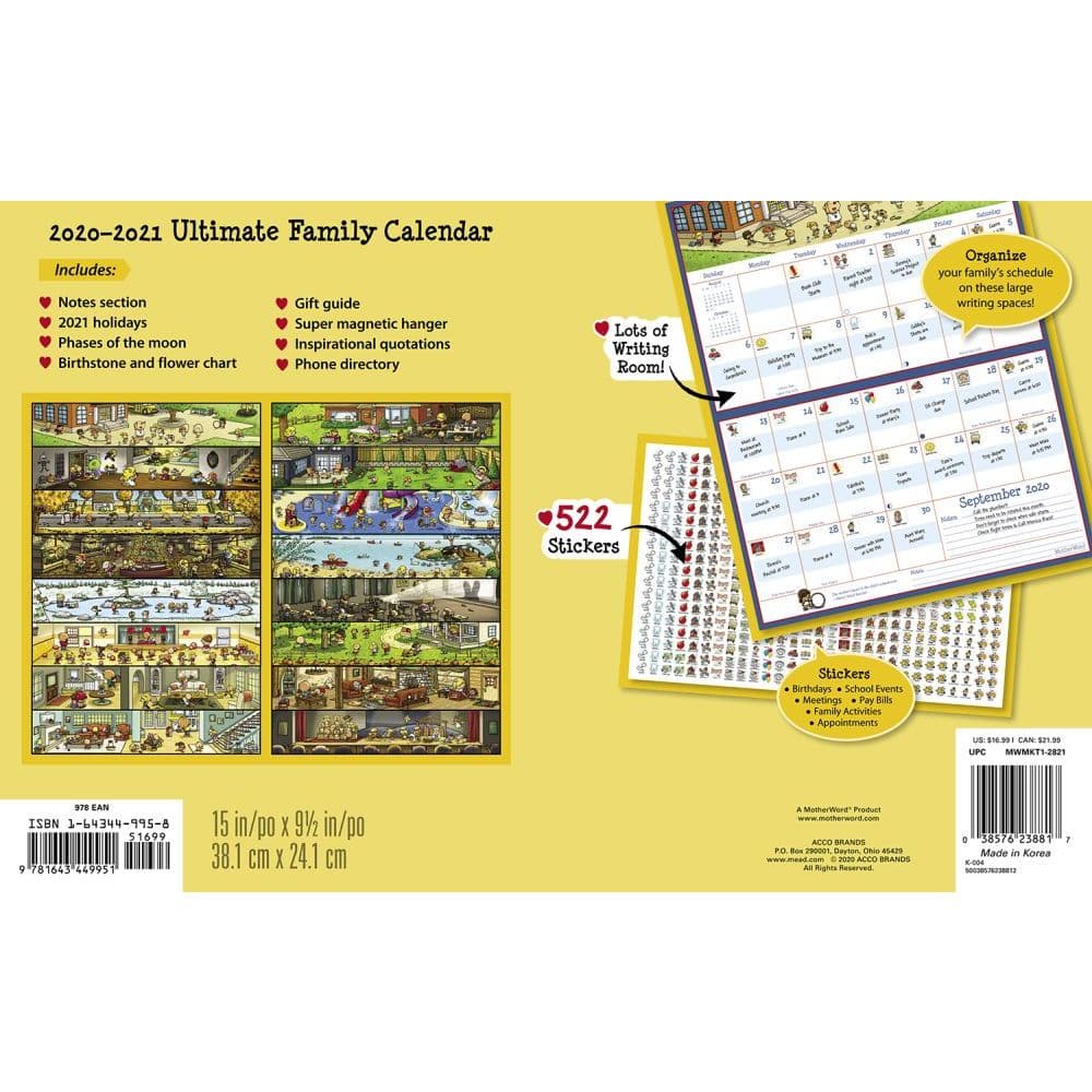 DDTB112821 Sept 2020-Dec 2021 Tabbed Version 16-Month MotherWord Ultimate Family Wall Calendar 12 x 21.5 Inches English