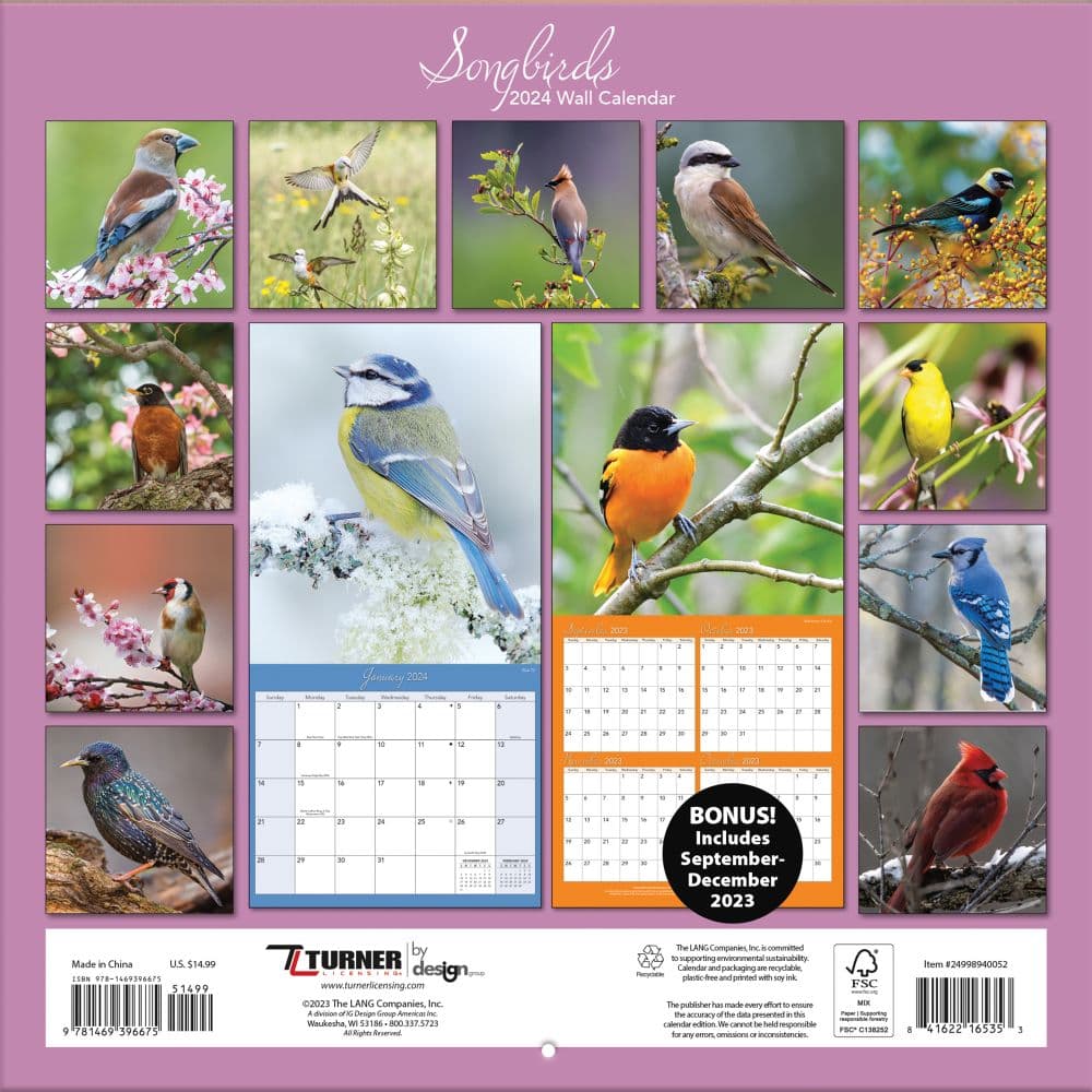 Songbirds 2024 Wall Calendar