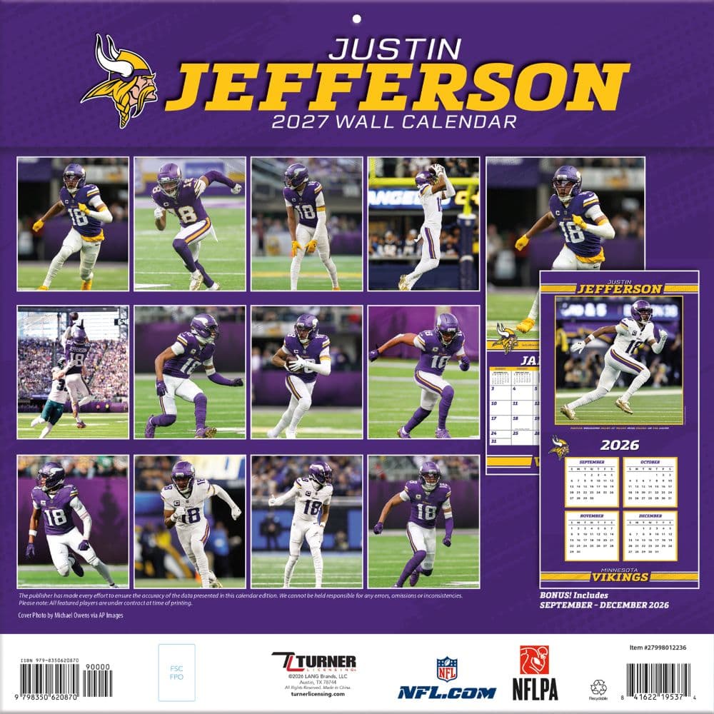 NFL Minnesota Vikings Justin Jefferson 2027 Wall Calendar First Alternate Image