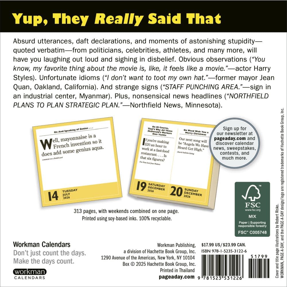 Stupidest Things Ever Said 2026 Desk Calendar First Alternate Image