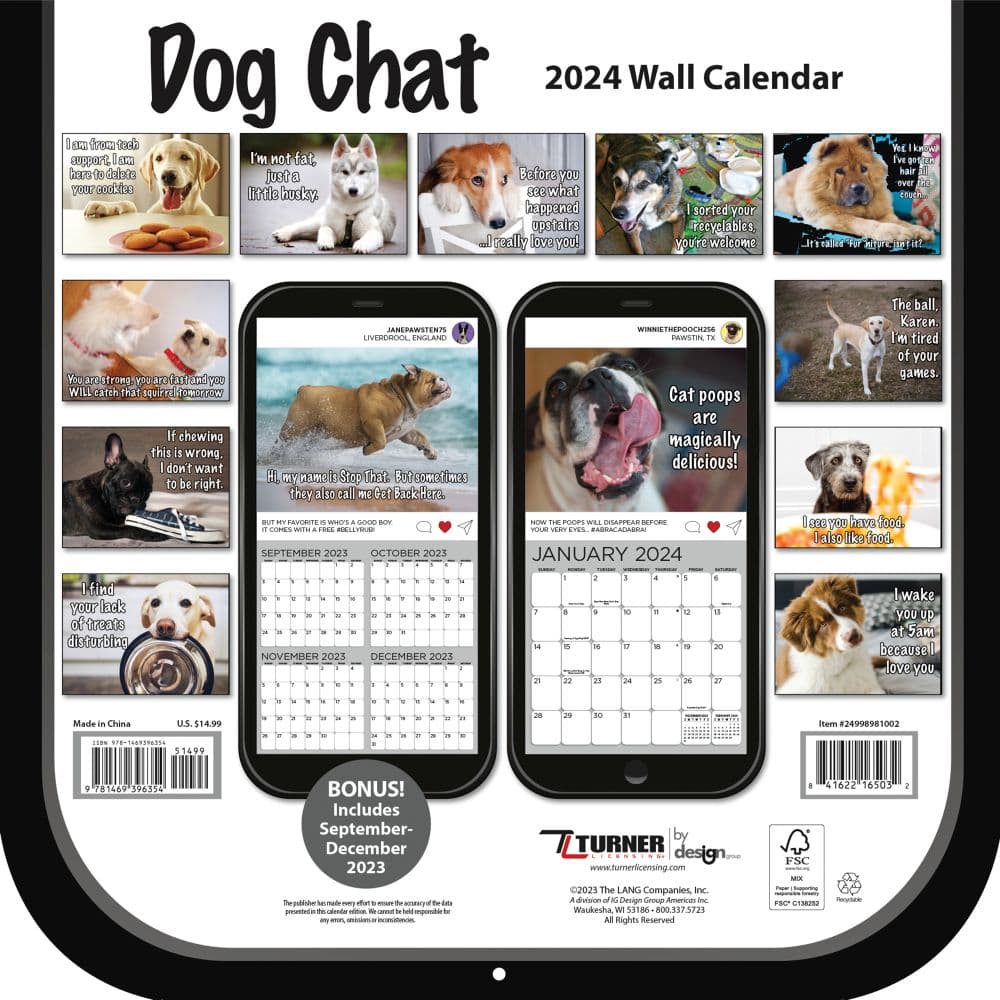 Dog Chat 2024 Wall Calendar back