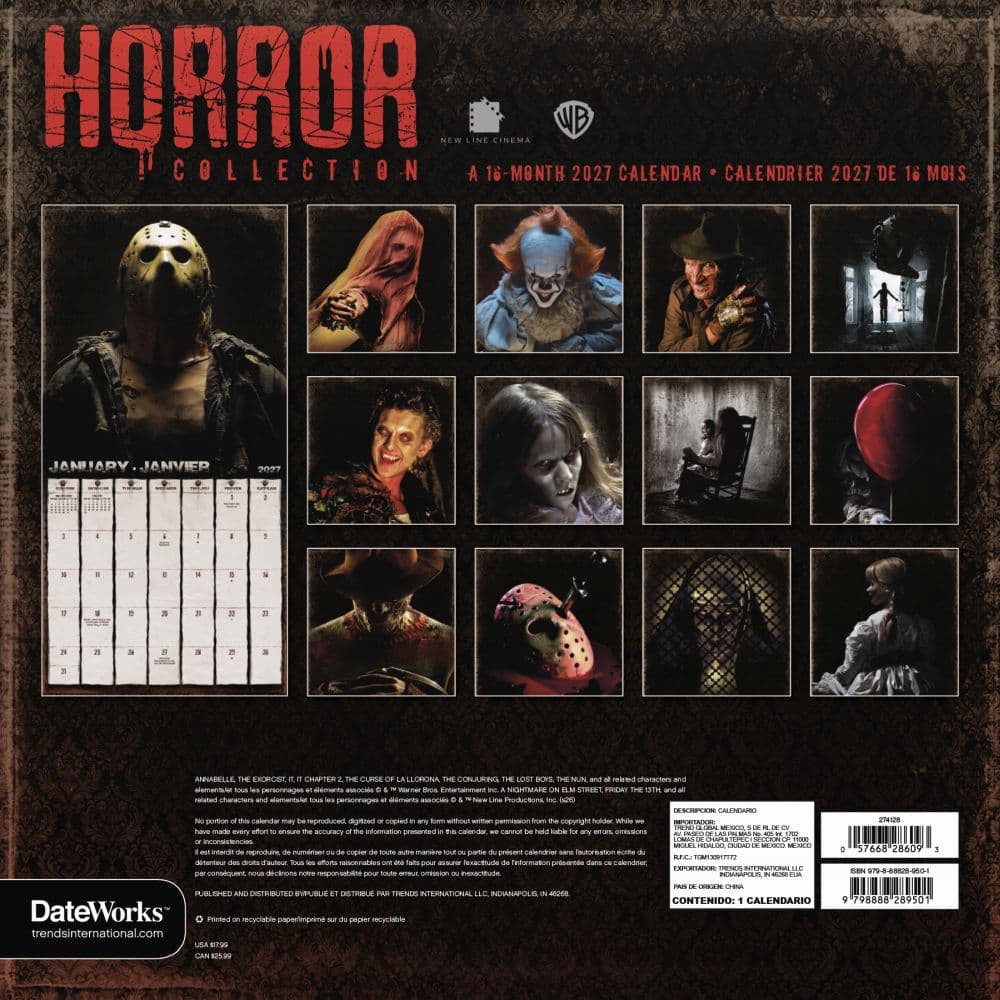 Horror Collection Bilingual French 2027 Wall Calendar First Alternate Image