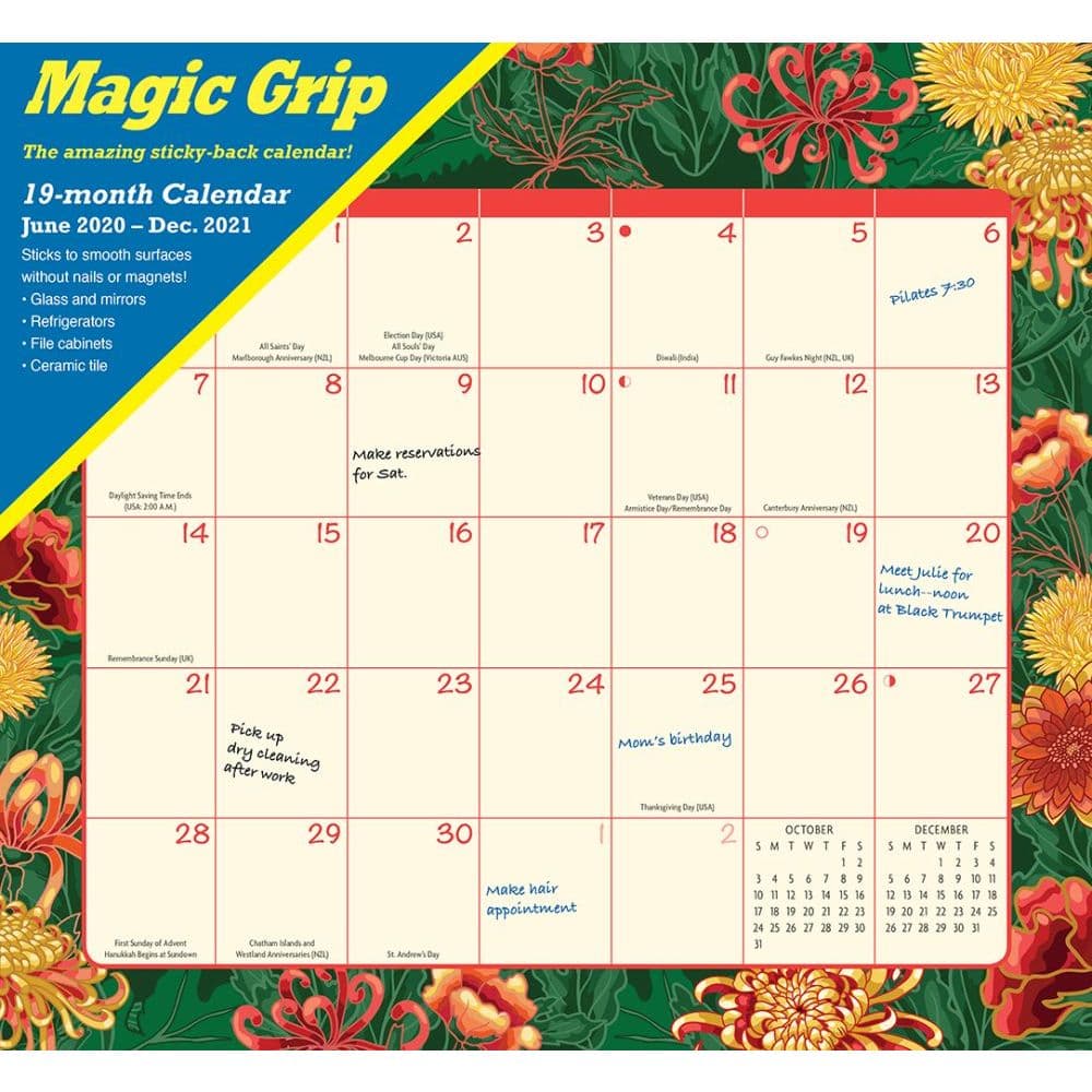 2021 Floral Jumbo Magic Grip Wall Calendar