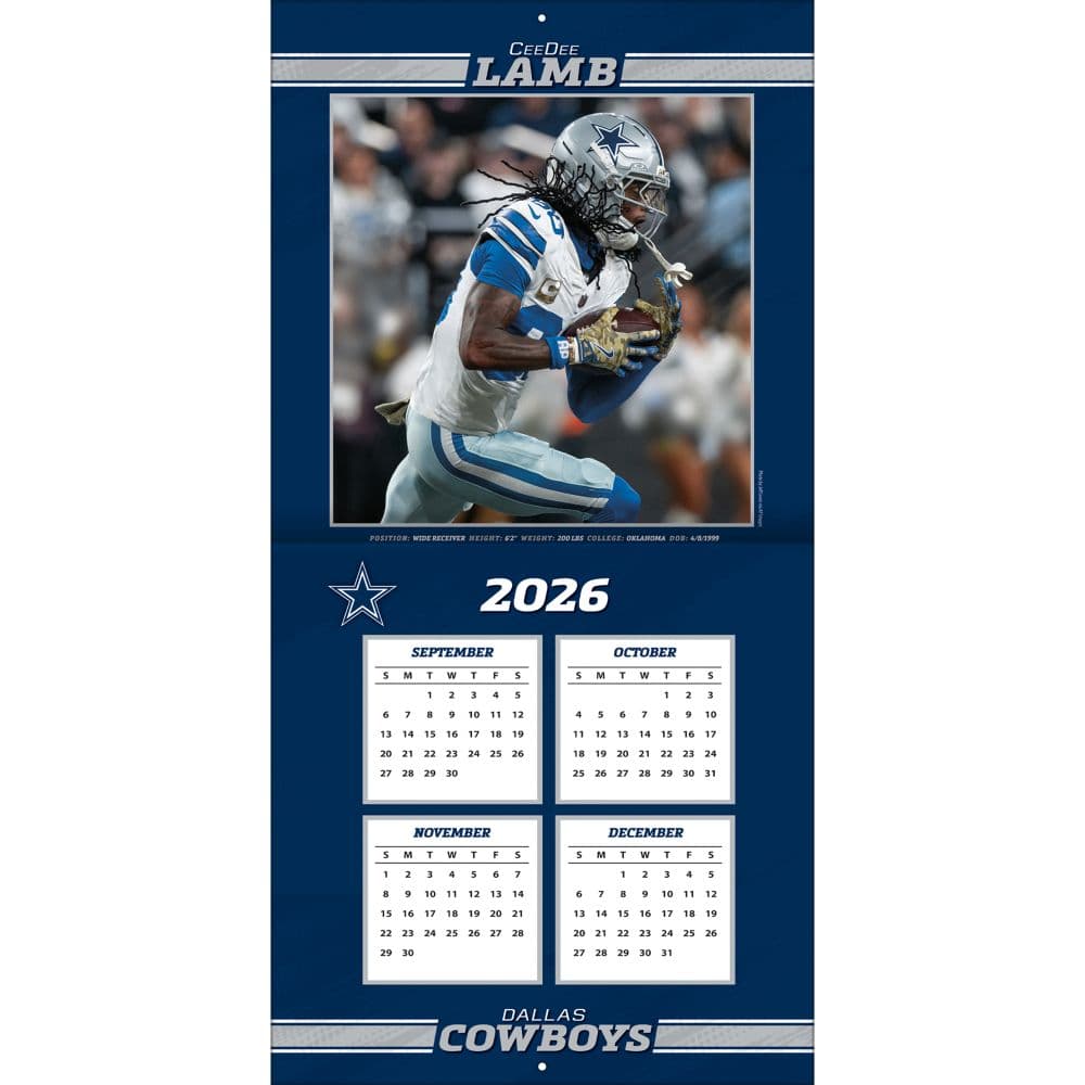 NFL Dallas Cowboys CeeDee Lamb 2027 Wall Calendar Second Alternate Image