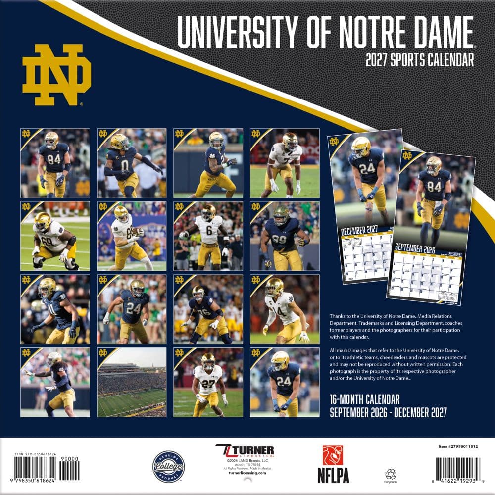 Notre Dame Fighting Irish 2027 Wall Calendar First Alternate Image