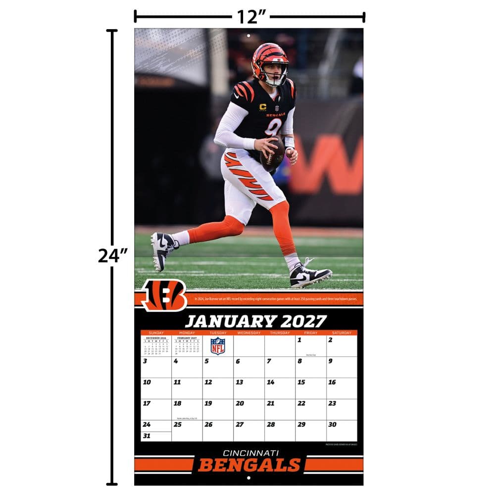 NFL Cincinnati Bengals Joe Burrows 2027 Wall Calendar Fourth Alternate Image