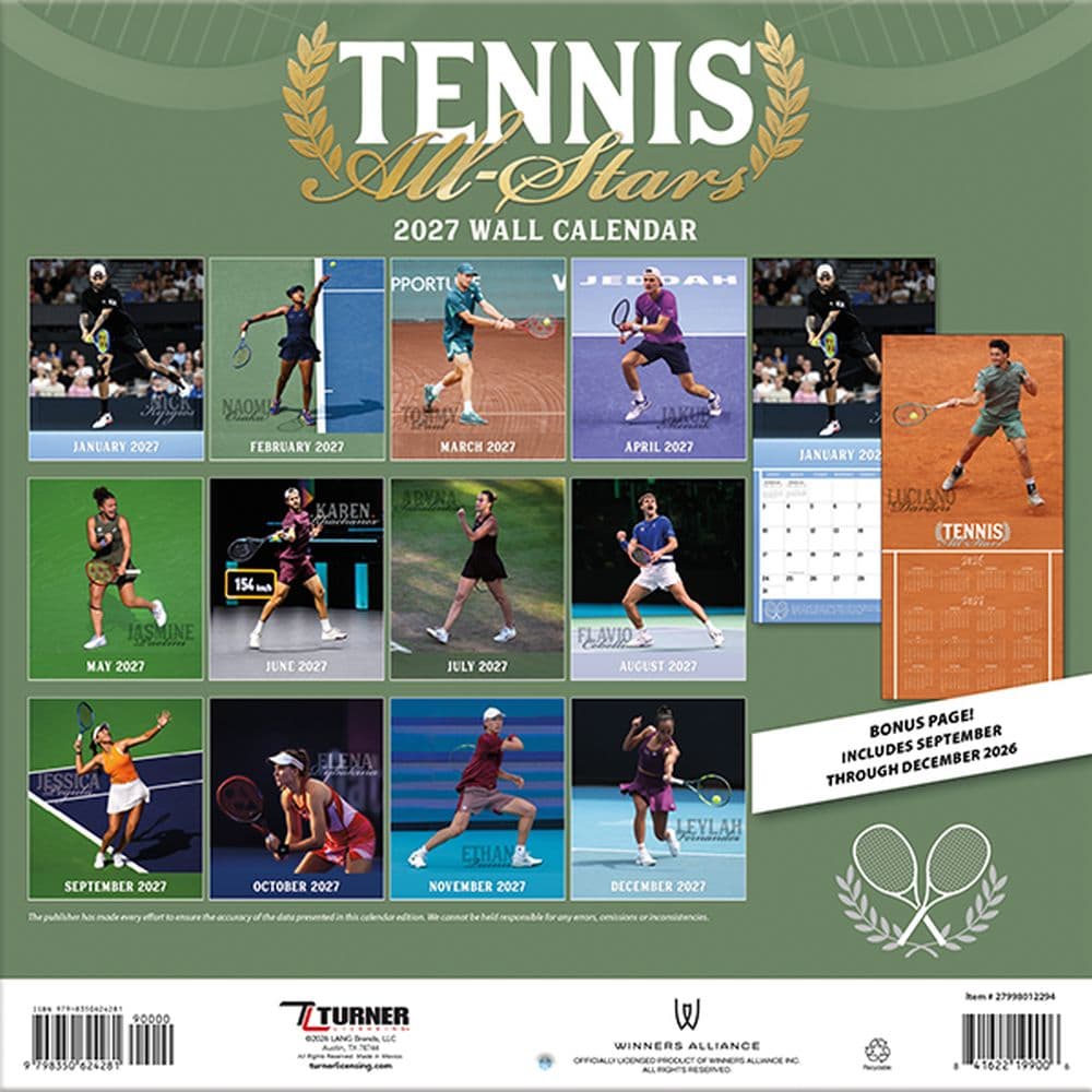 Tennis All Stars 2027 Wall Calendar First Alternate Image