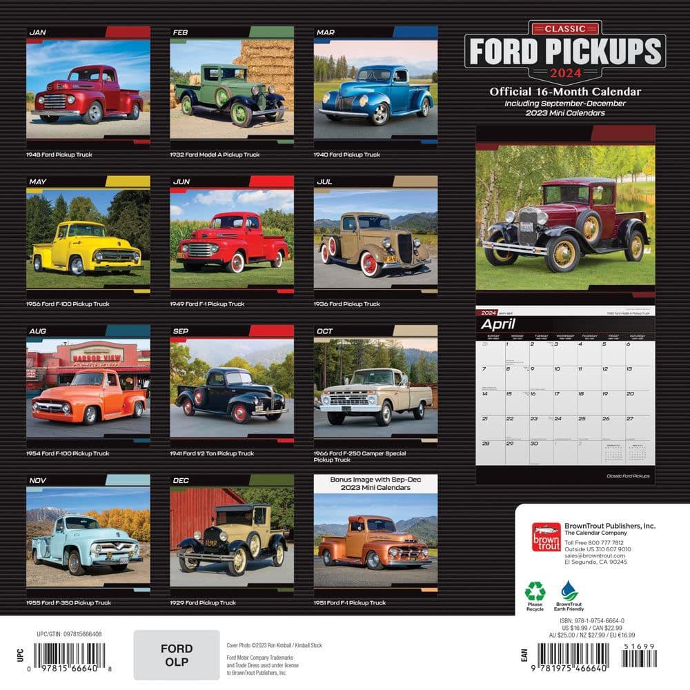 Ford Classic Pickups 2024 Wall Calendar