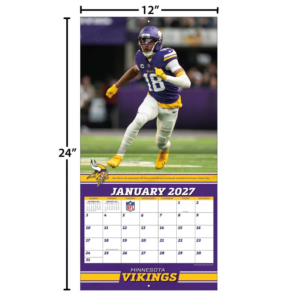 NFL Minnesota Vikings Justin Jefferson 2027 Wall Calendar Fourth Alternate Image