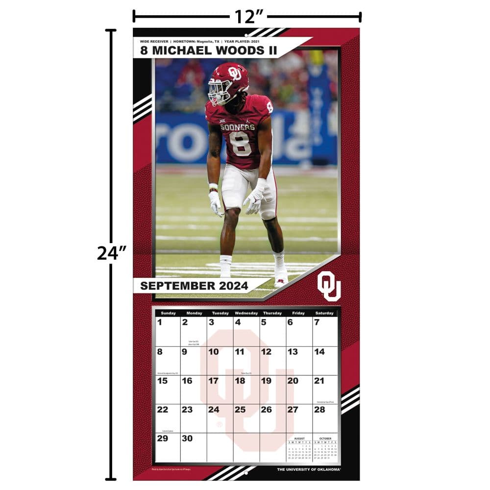 COL Oklahoma Sooners 2025 Wall Calendar Fourth Alternate