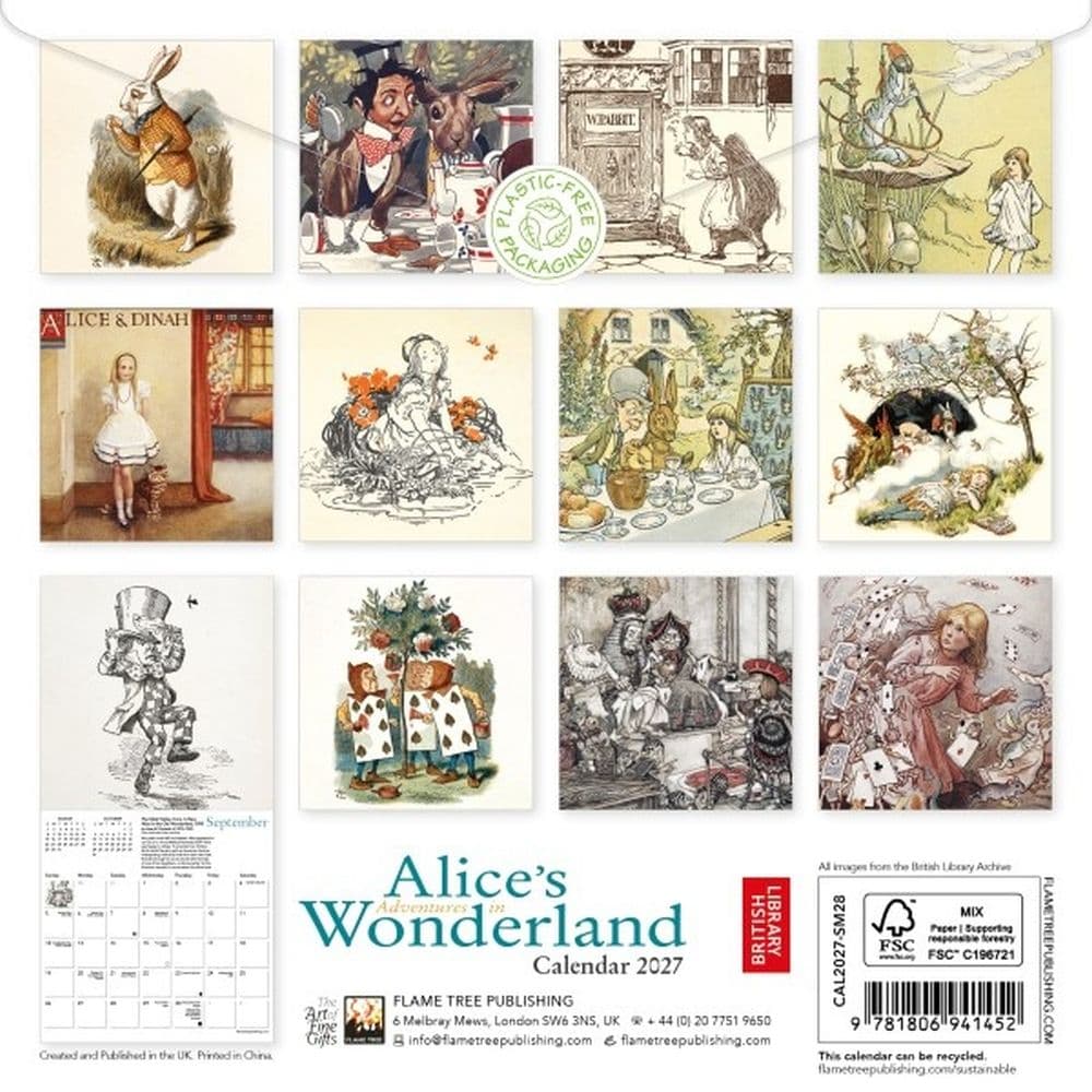 British Library Alices Adventures in Wonderland 2027 Mini Wall Calendar First Alternate Image